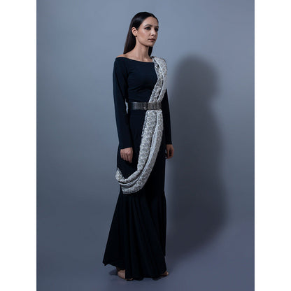 Rishi & Vibhuti Navy Blue Pant With Blouse (Set of 2)