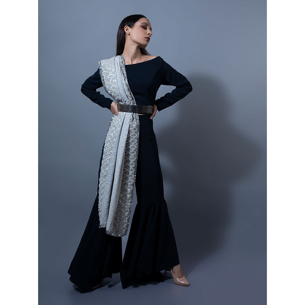 Rishi & Vibhuti Navy Blue Pant With Blouse (Set of 2)