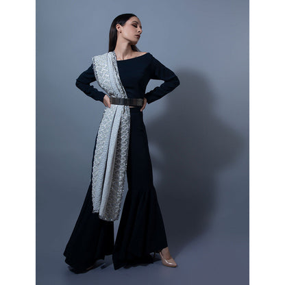 Rishi & Vibhuti Navy Blue Pant With Blouse (Set of 2)