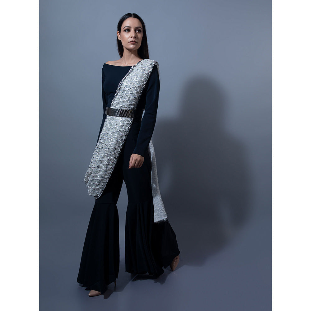 Rishi & Vibhuti Navy Blue Pant With Blouse (Set of 2)