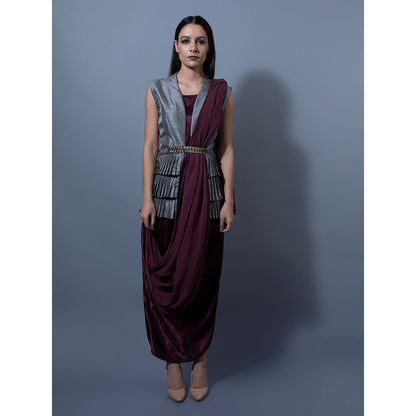 Rishi & Vibhuti Solid Burgundy Dresses