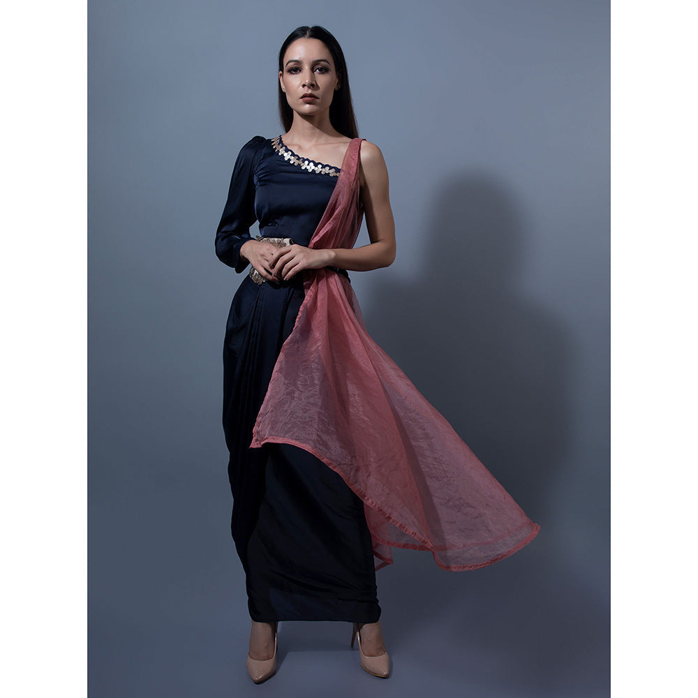 Rishi & Vibhuti Navy Blue Skirts With Blouse (Set of 2)