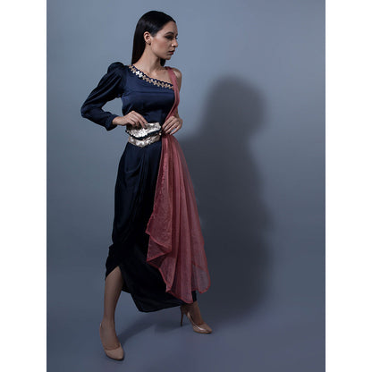 Rishi & Vibhuti Navy Blue Skirts With Blouse (Set of 2)