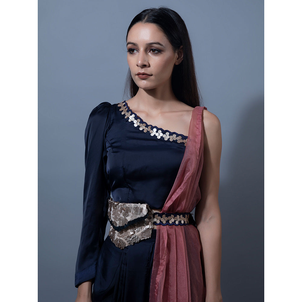 Rishi & Vibhuti Navy Blue Skirts With Blouse (Set of 2)