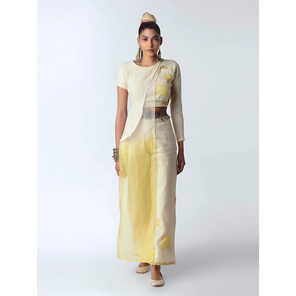Rishi & Vibhuti Cream Yellow Carnation Pant Set