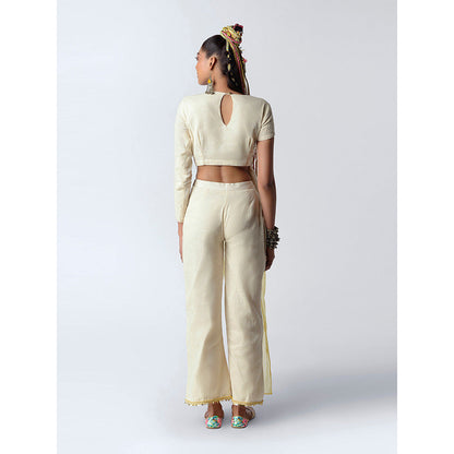 Rishi & Vibhuti Cream Yellow Carnation Pant Set