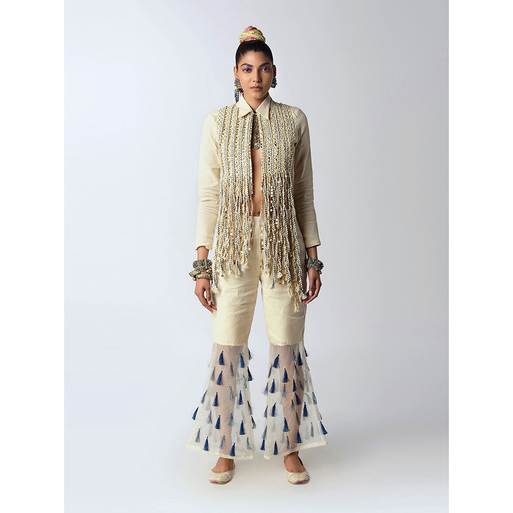 Rishi & Vibhuti Cream Grey Drop Pant Set