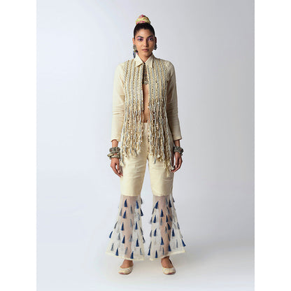 Rishi & Vibhuti Cream Grey Drop Pant Set
