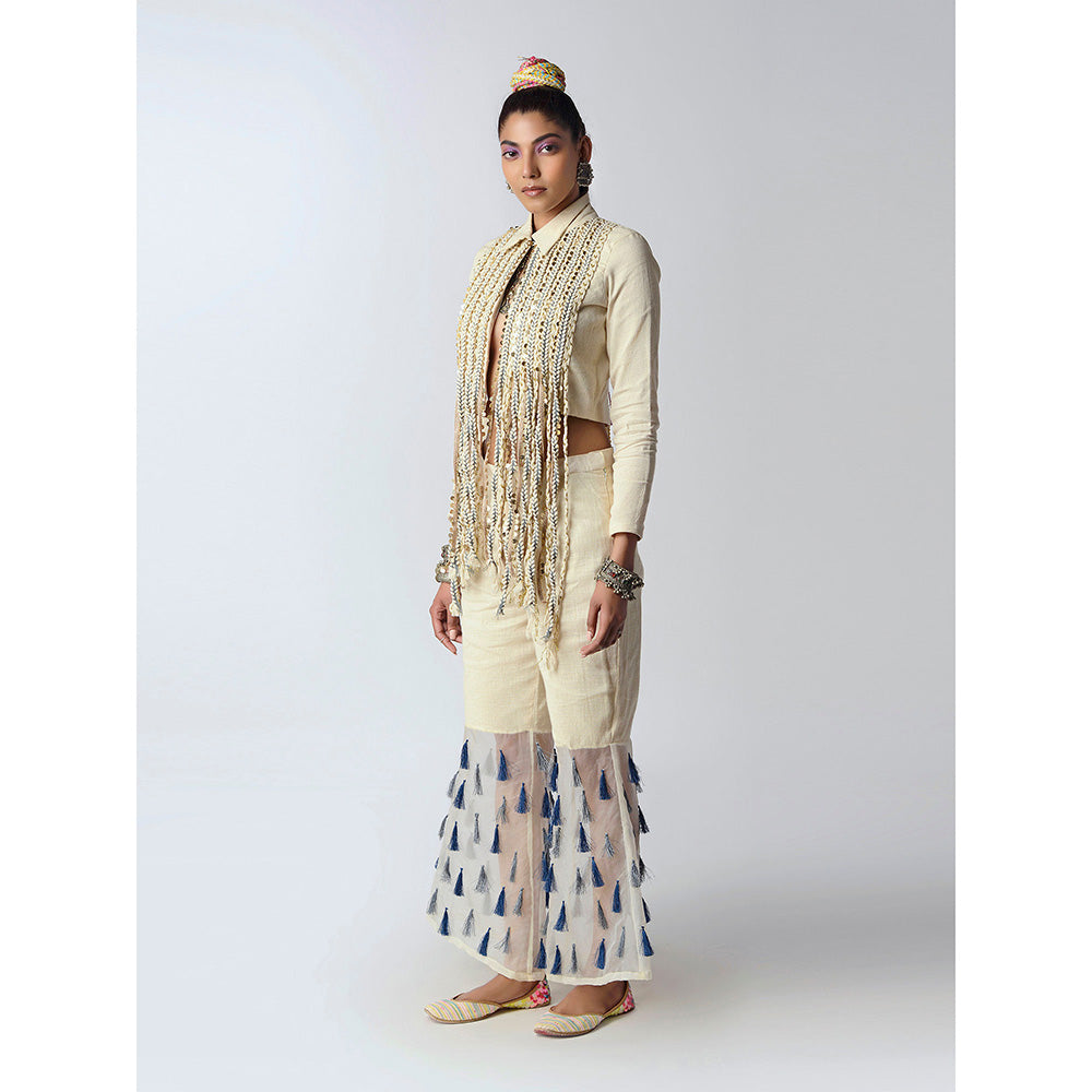 Rishi & Vibhuti Cream Grey Drop Pant Set