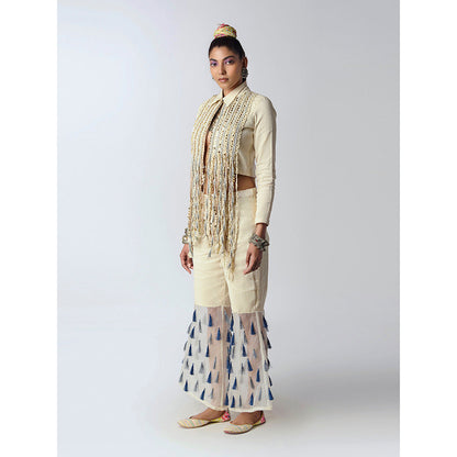 Rishi & Vibhuti Cream Grey Drop Pant Set