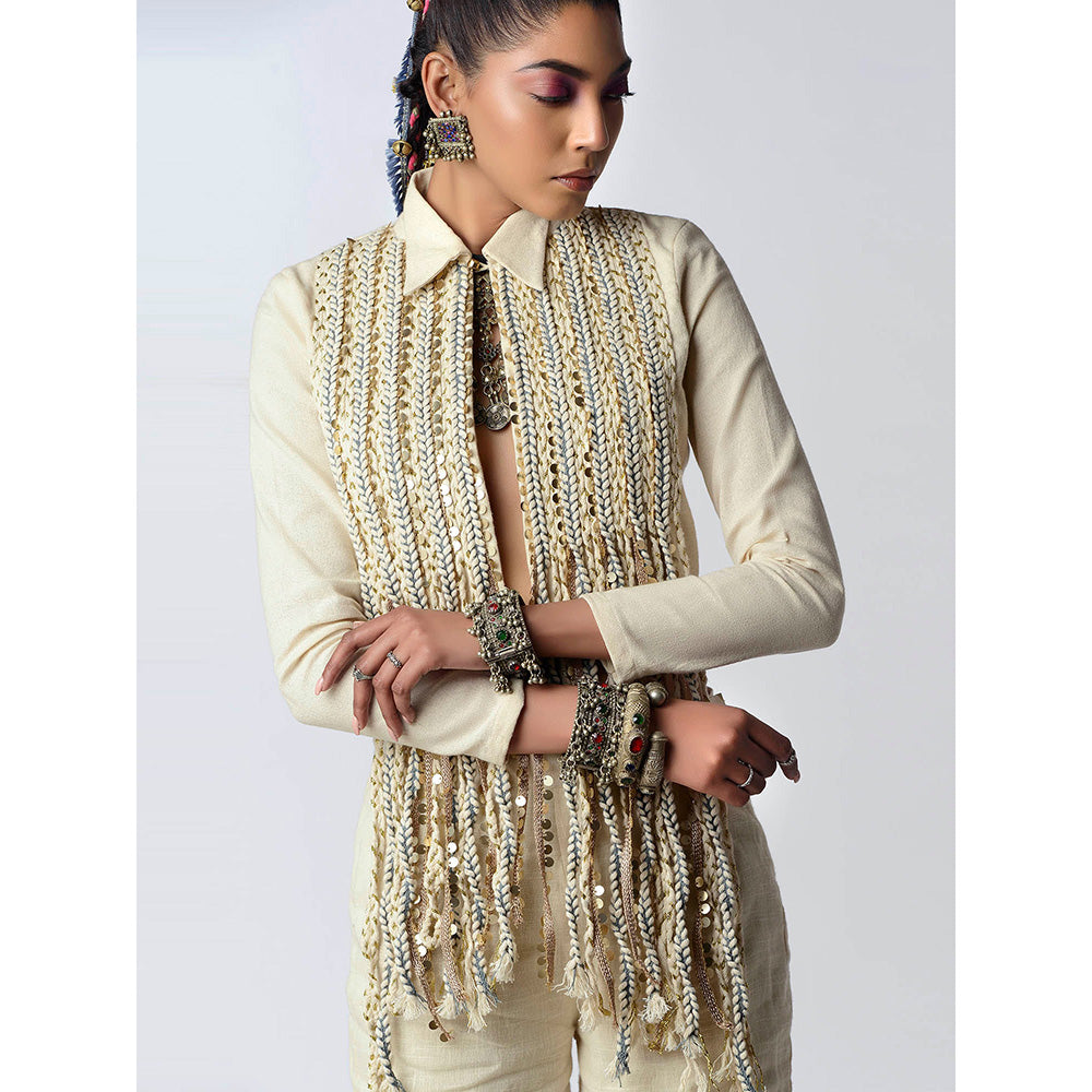 Rishi & Vibhuti Cream Grey Drop Pant Set