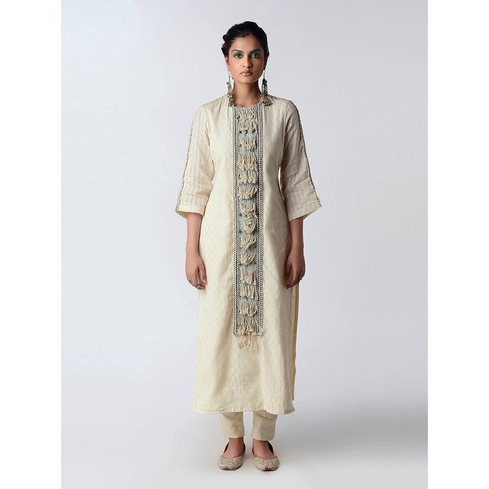 Rishi & Vibhuti Cream Metallic Waves Kurta Set