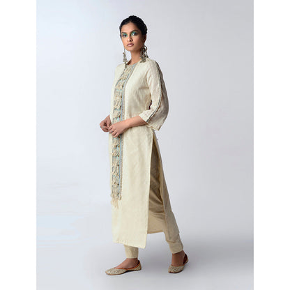 Rishi & Vibhuti Cream Metallic Waves Kurta Set