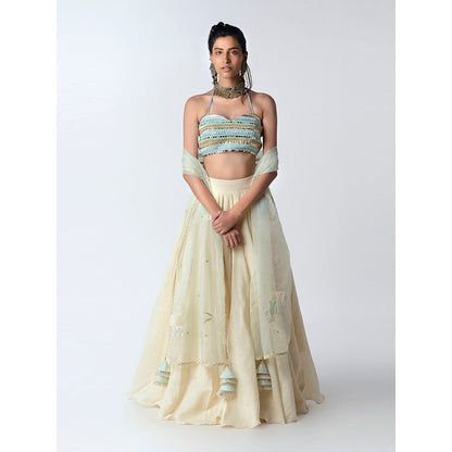 Rishi & Vibhuti Cream Shell Mystique Sarees With Stitched Blouse (Set of 2)