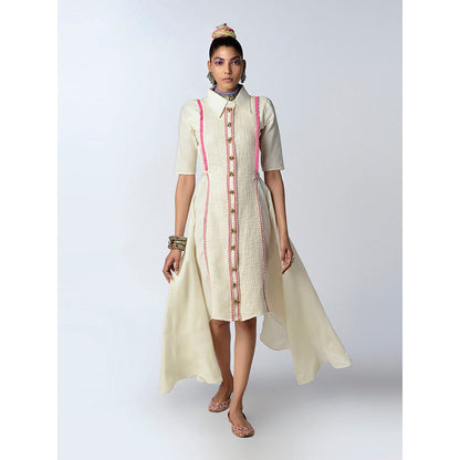 Rishi & Vibhuti Cream Pink Tales High Low Dress