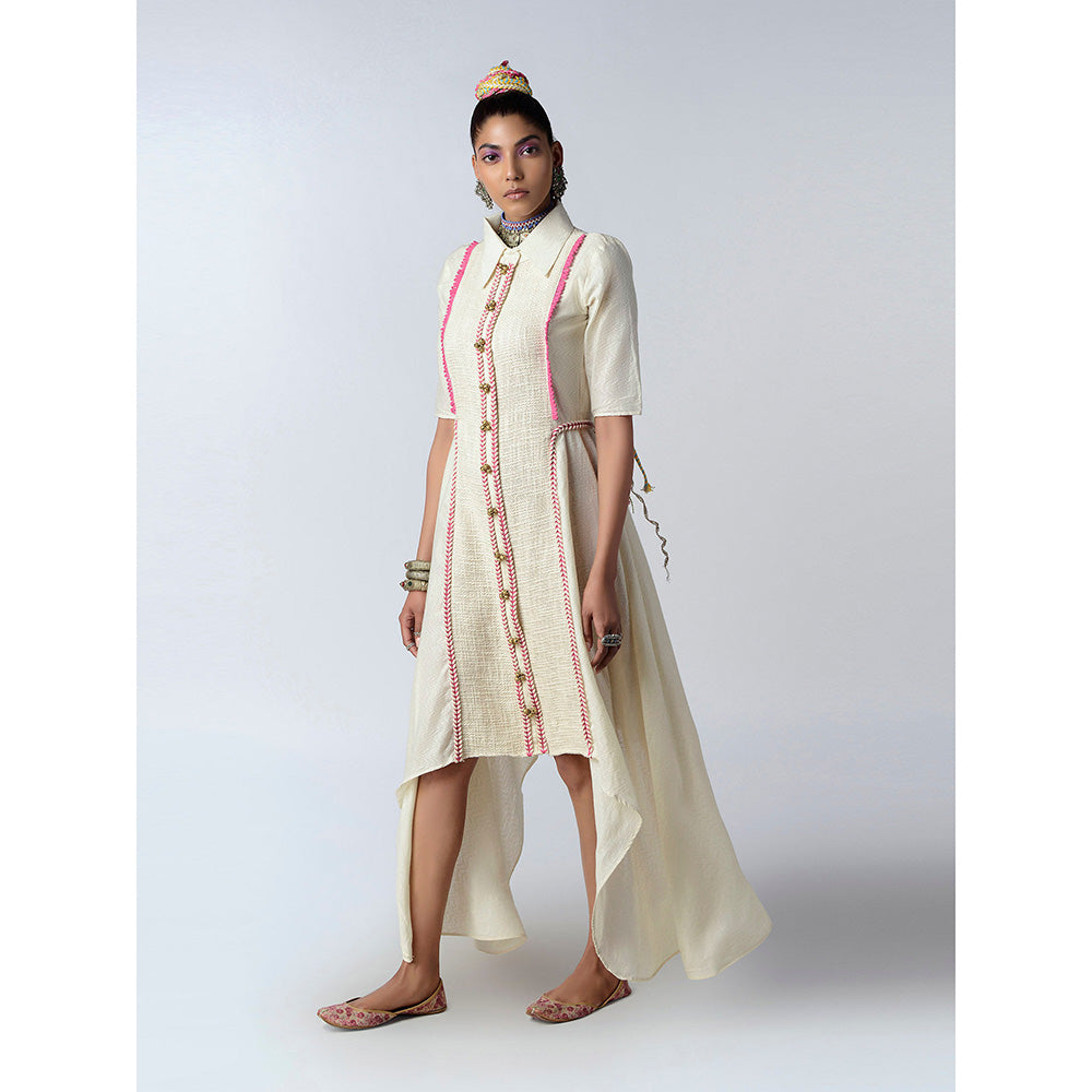 Rishi & Vibhuti Cream Pink Tales High Low Dress