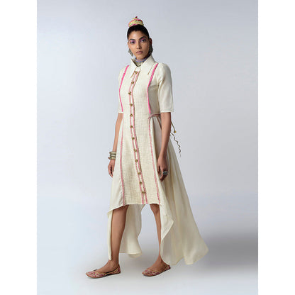 Rishi & Vibhuti Cream Pink Tales High Low Dress