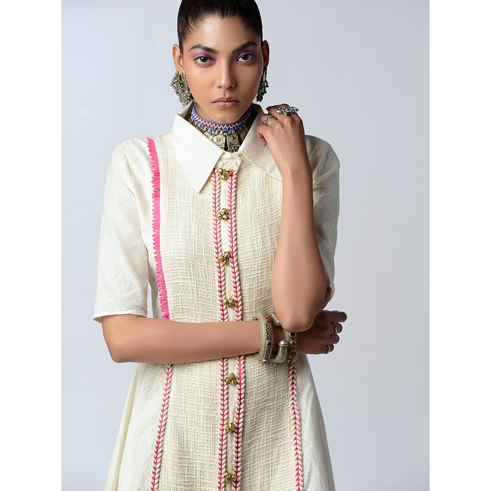 Rishi & Vibhuti Cream Pink Tales High Low Dress