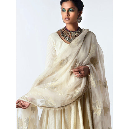 Rishi & Vibhuti Ivory A-Sha Anarkali 2.0 Ethnic Maxi Dress With Dupatta (Set of 2)