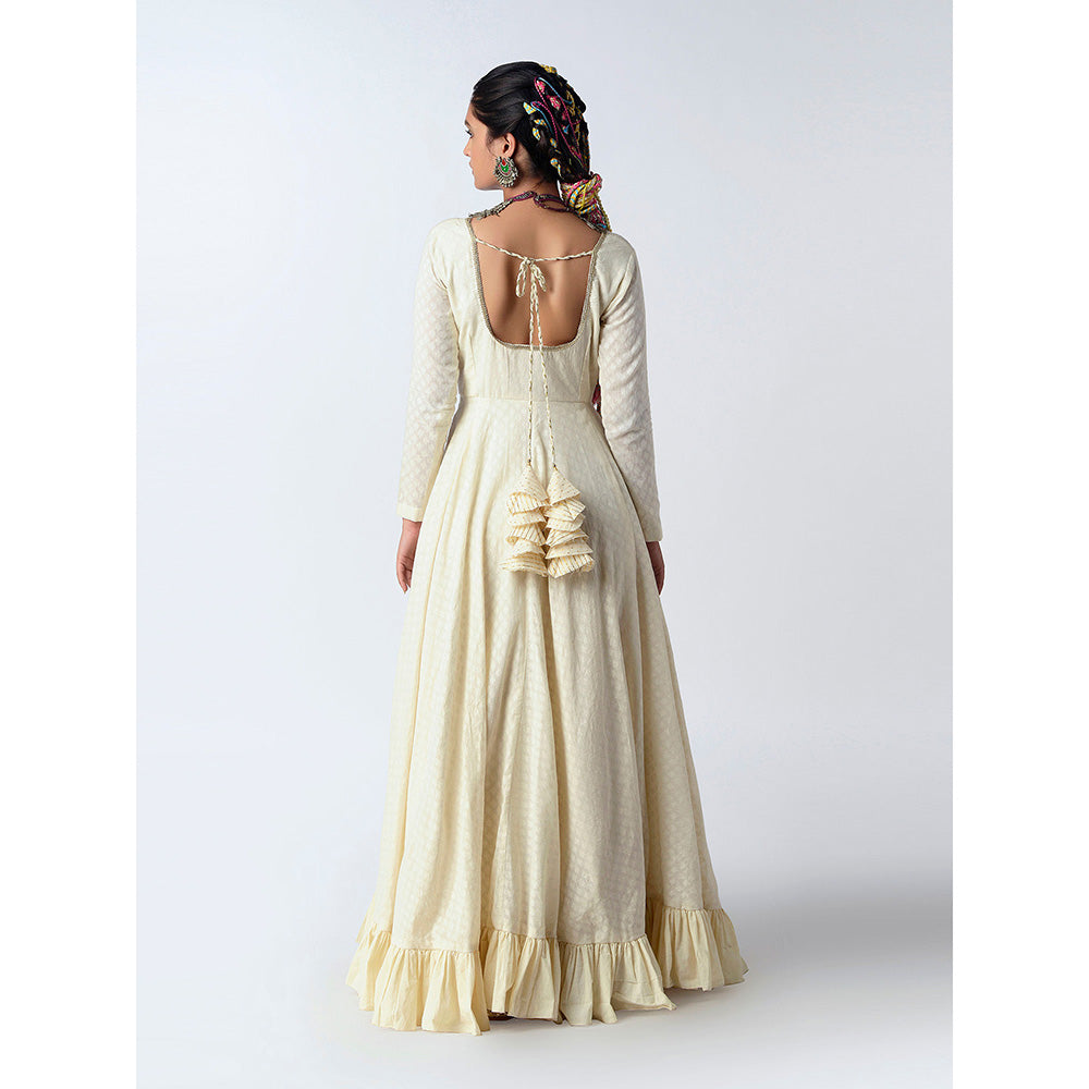 Rishi & Vibhuti Ivory A-Sha Anarkali 2.0 Ethnic Maxi Dress With Dupatta (Set of 2)