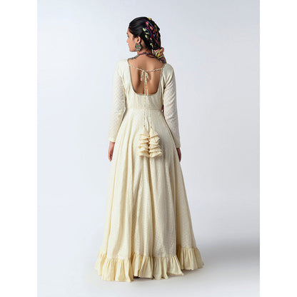 Rishi & Vibhuti Ivory A-Sha Anarkali 2.0 Ethnic Maxi Dress With Dupatta (Set of 2)