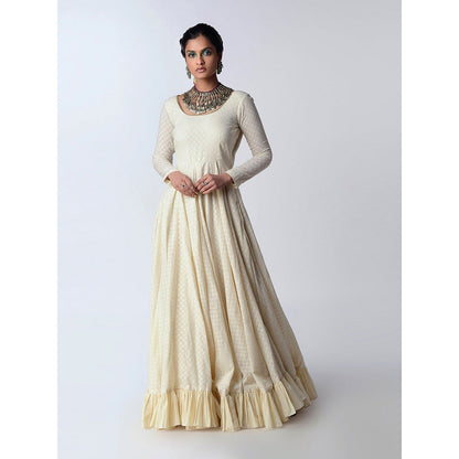Rishi & Vibhuti Ivory A-Sha Anarkali 2.0 Ethnic Maxi Dress With Dupatta (Set of 2)
