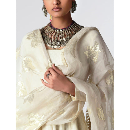 Rishi & Vibhuti Ivory A-Sha Anarkali 2.0 Ethnic Maxi Dress With Dupatta (Set of 2)