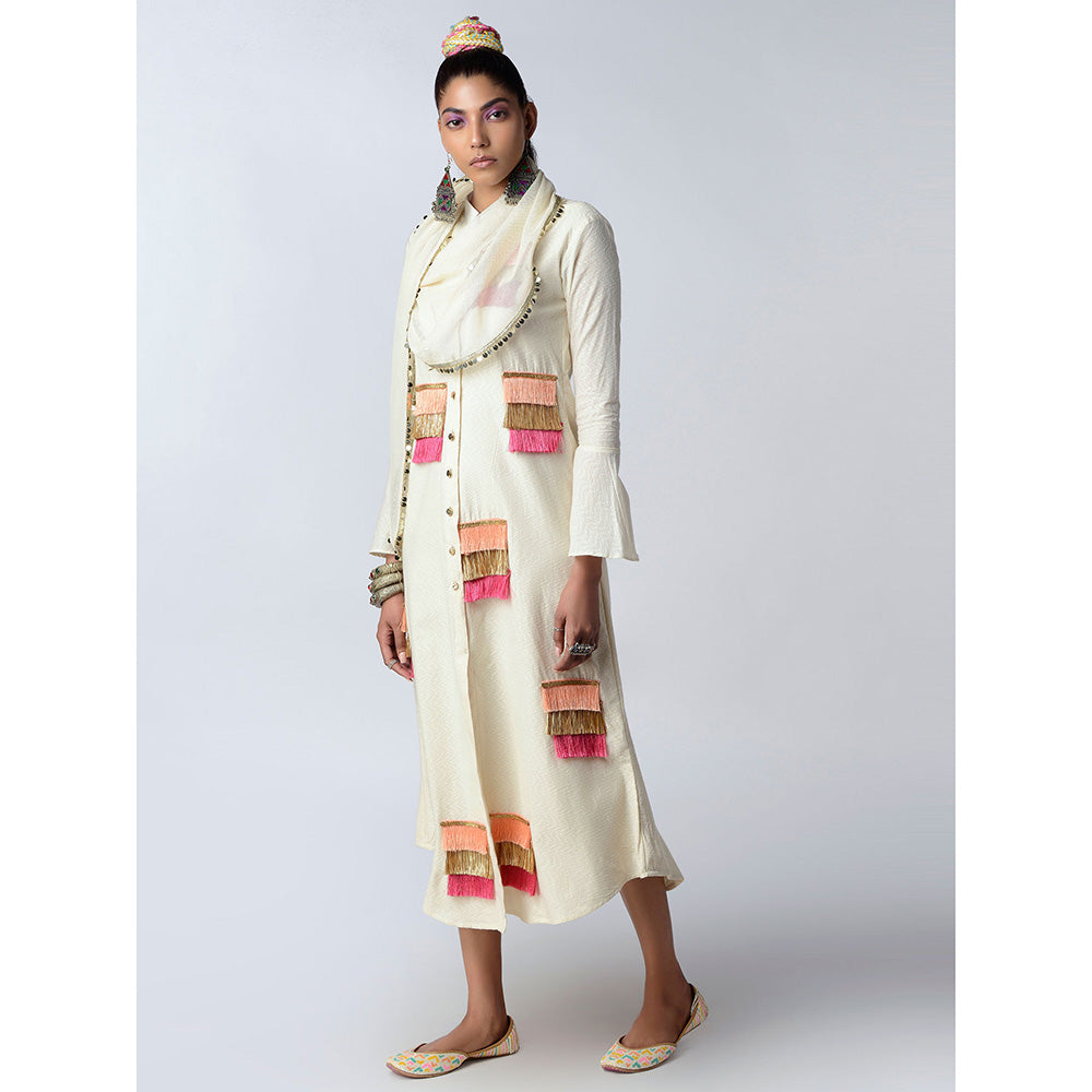 Rishi & Vibhuti Beige Tinsel Crush Ethnic Dresses