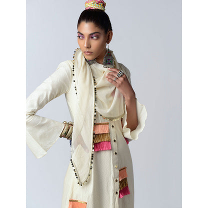 Rishi & Vibhuti Beige Tinsel Crush Ethnic Dresses