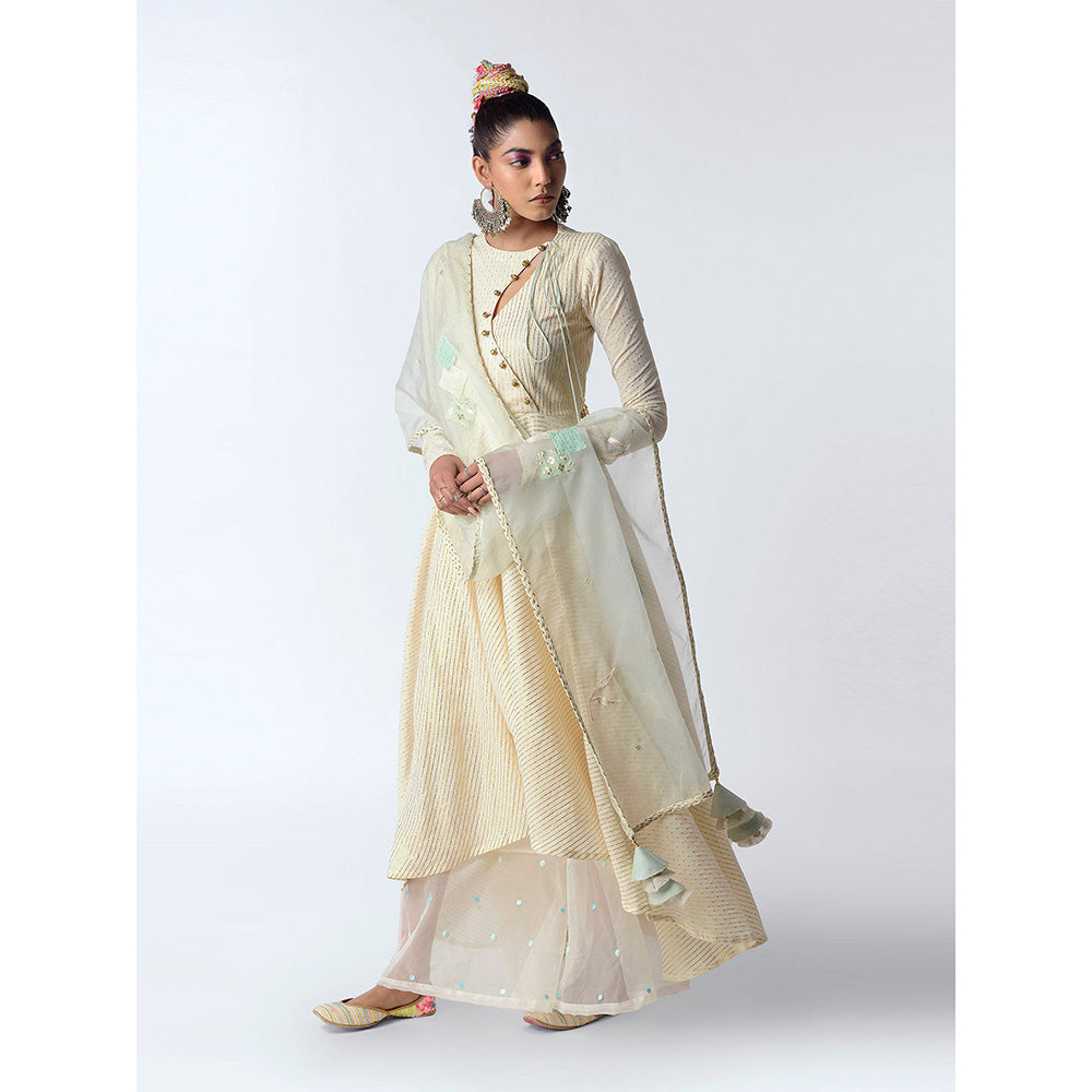 Rishi & Vibhuti Ivory Mastani 2.0 With Pant & Contemporary Dupatta (Set of 3)