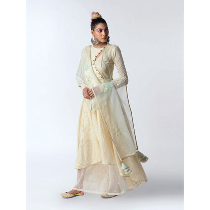Rishi & Vibhuti Ivory Mastani 2.0 With Pant & Contemporary Dupatta (Set of 3)
