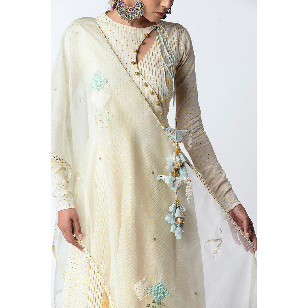 Rishi & Vibhuti Ivory Mastani 2.0 With Pant & Contemporary Dupatta (Set of 3)