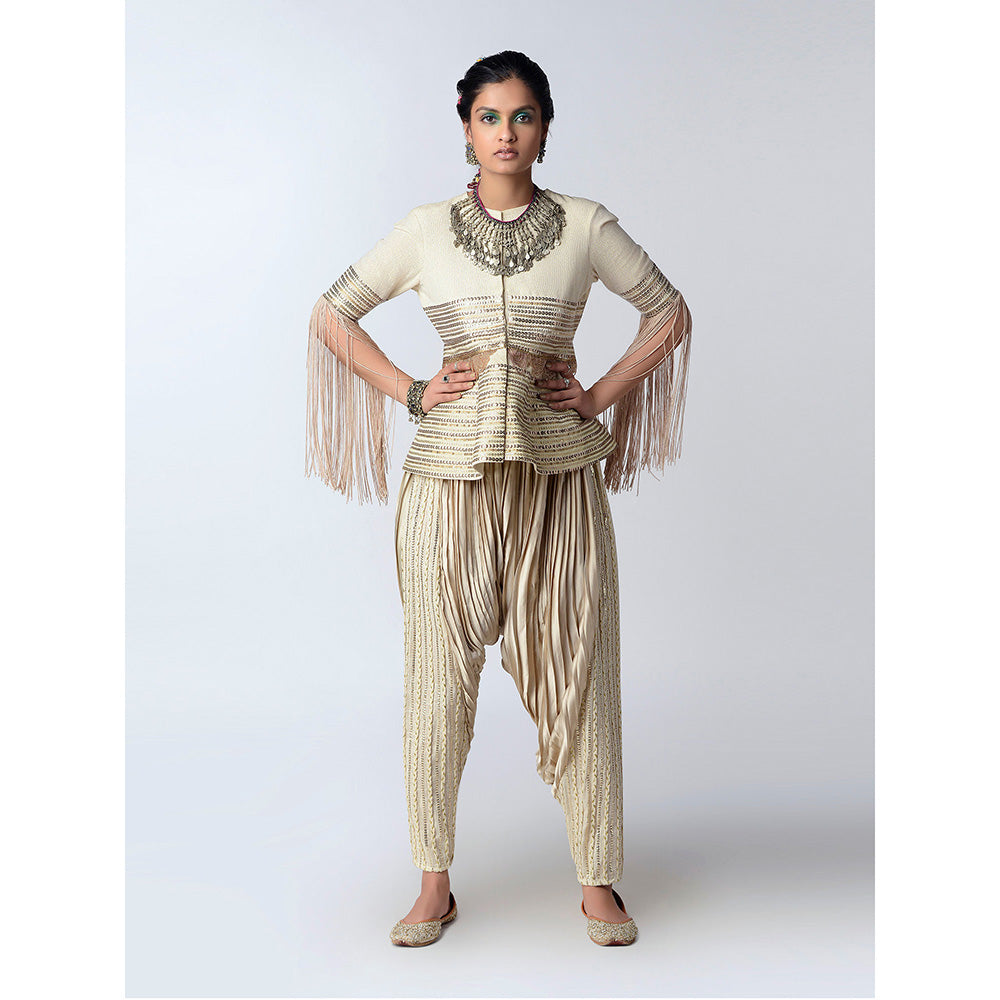 Rishi & Vibhuti Ivory Metallic Runner Top & Dhoti (Set of 2)