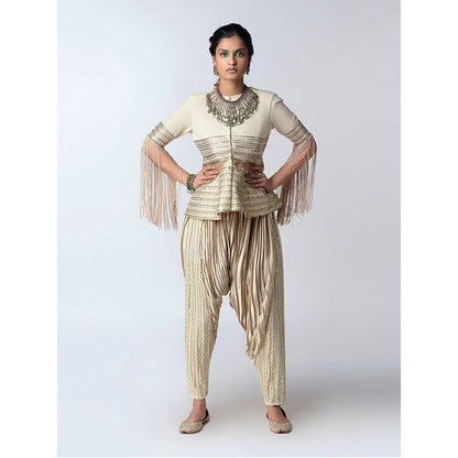 Rishi & Vibhuti Ivory Metallic Runner Top & Dhoti (Set of 2)