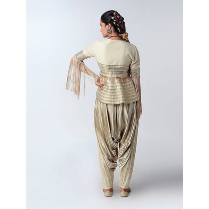 Rishi & Vibhuti Ivory Metallic Runner Top & Dhoti (Set of 2)