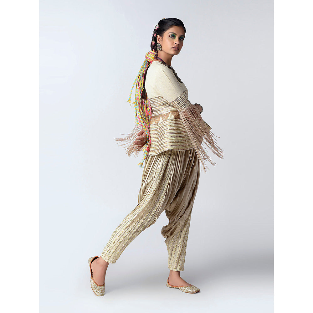 Rishi & Vibhuti Ivory Metallic Runner Top & Dhoti (Set of 2)