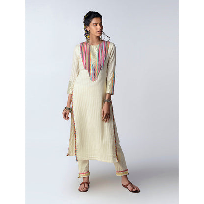 Rishi & Vibhuti Ivory Multi Centric Kurta With Pant (Set of 2)