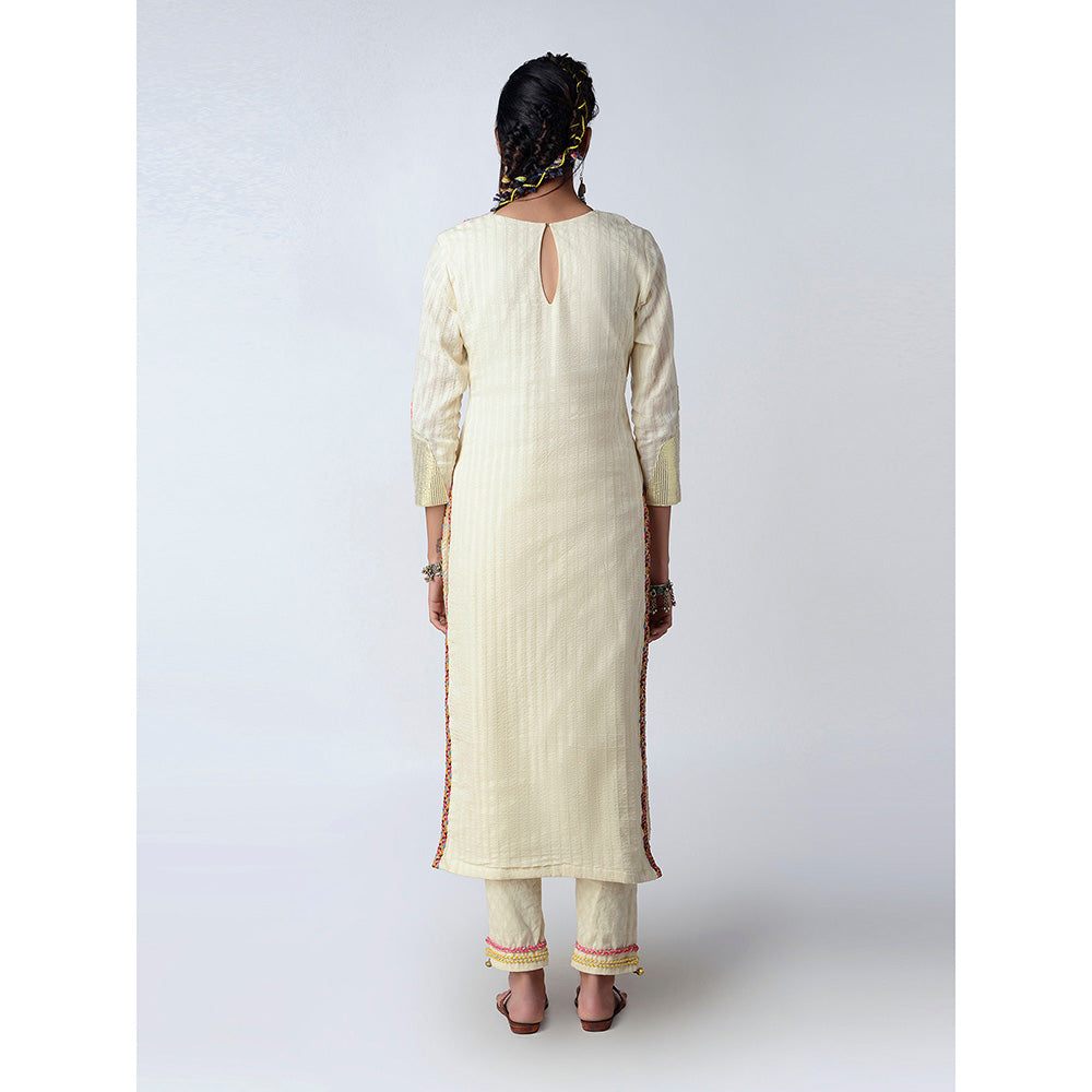 Rishi & Vibhuti Ivory Multi Centric Kurta With Pant (Set of 2)