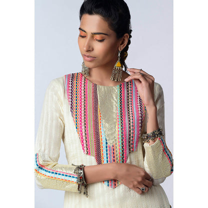 Rishi & Vibhuti Ivory Multi Centric Kurta With Pant (Set of 2)