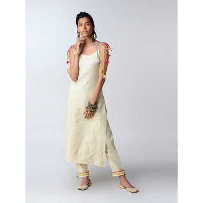 Rishi & Vibhuti Ivory Spicy Tangles Kurta With Pant & Dupatta (Set of 3)