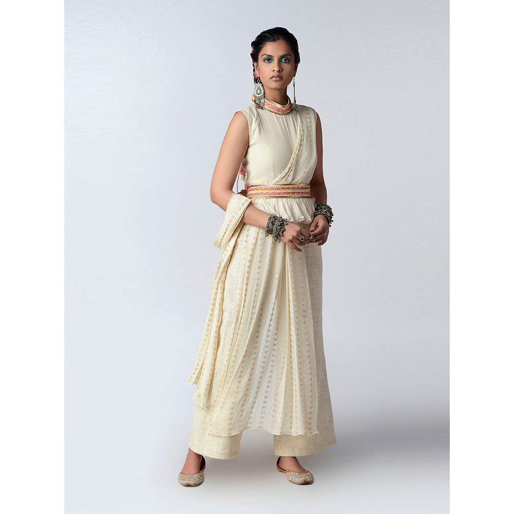 Rishi & Vibhuti Ivory Bff Jumpsuit With Attached Dupatta