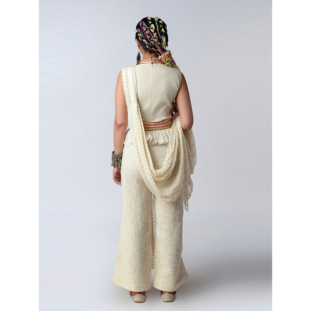 Rishi & Vibhuti Ivory Bff Jumpsuit With Attached Dupatta