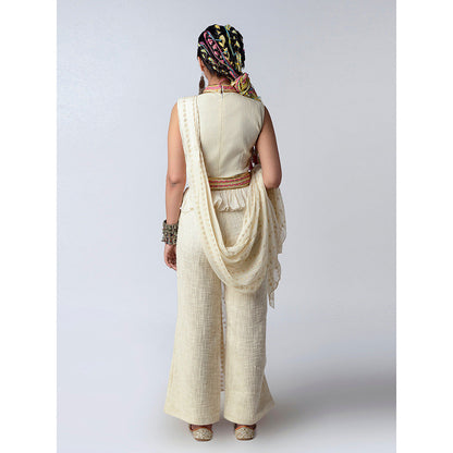 Rishi & Vibhuti Ivory Bff Jumpsuit With Attached Dupatta