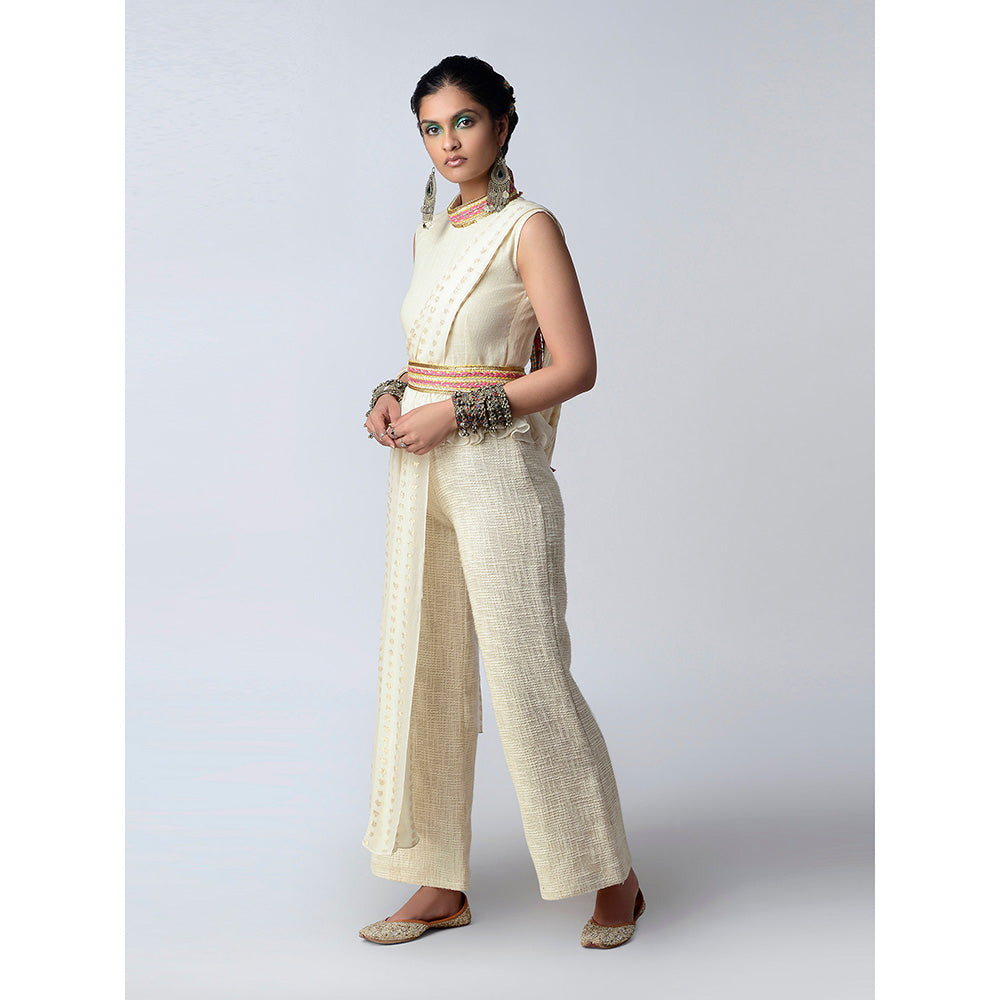 Rishi & Vibhuti Ivory Bff Jumpsuit With Attached Dupatta