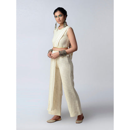 Rishi & Vibhuti Ivory Bff Jumpsuit With Attached Dupatta
