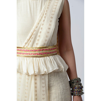 Rishi & Vibhuti Ivory Bff Jumpsuit With Attached Dupatta