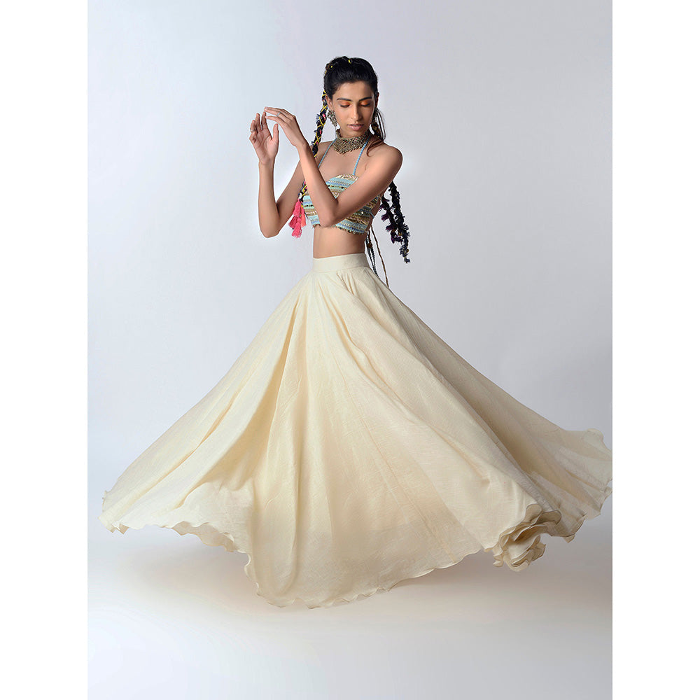 Rishi & Vibhuti Multi-Color Aqua Hues Blouse With Skirt & Dupatta (Set of 3)