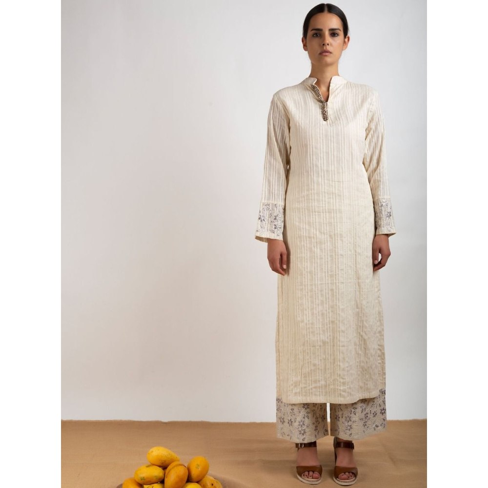 Rishi & Vibhuti Beige Silver Foil Palazzo Pants