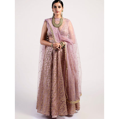 Rishi & Vibhuti Shady Lilac Embellished Lehenga With Blouse & Dupatta (Set of 3)