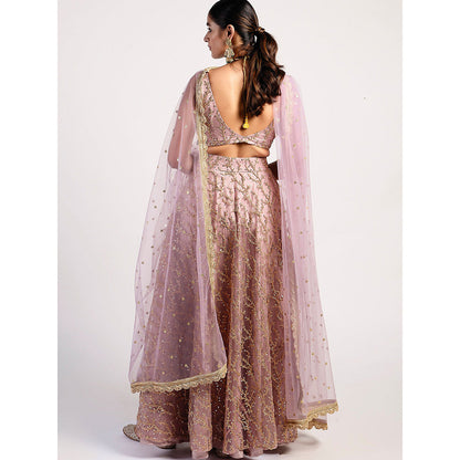 Rishi & Vibhuti Shady Lilac Embellished Lehenga With Blouse & Dupatta (Set of 3)